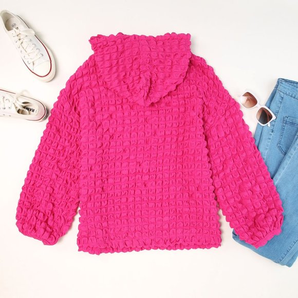 COPY - Rose Waffle Textured Drawstring Pullover Hoodie - - Picture 11 of 15